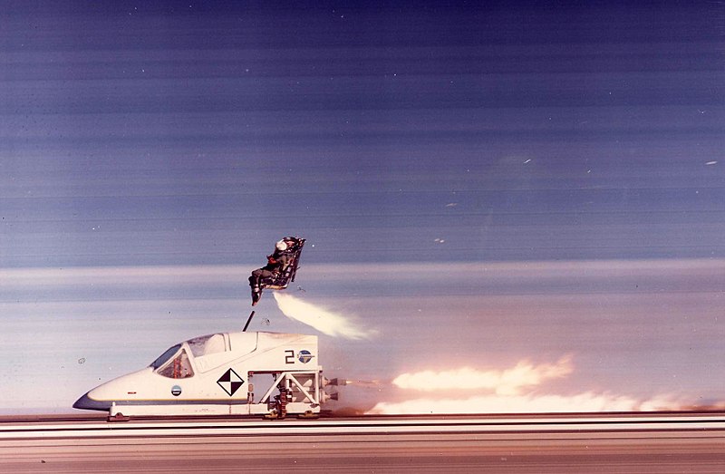 A test of a cockpit ejection seat