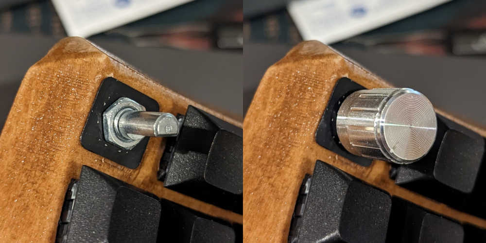 Two pictures of rotary encoders; one without a cap and one with a cap