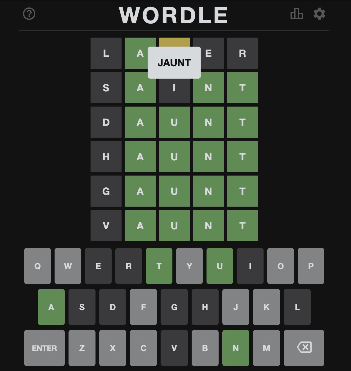 A screenshot of Wordle Bot's solution to puzzle 123